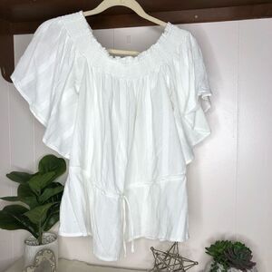 Abercrombie & Fitch Women's Gauze Tie Waist Elastic Neckline Pheasant Top Medium
